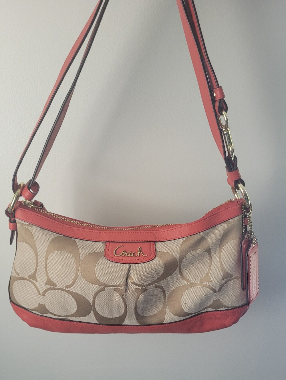 Coach Park Signature East West Jacquard Shoulder Bag in Coral